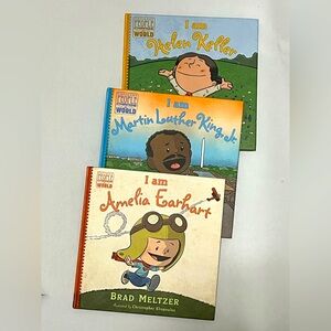 Books about the lives of, Amelia Earhart, Martin Luther King and Helen Keller.